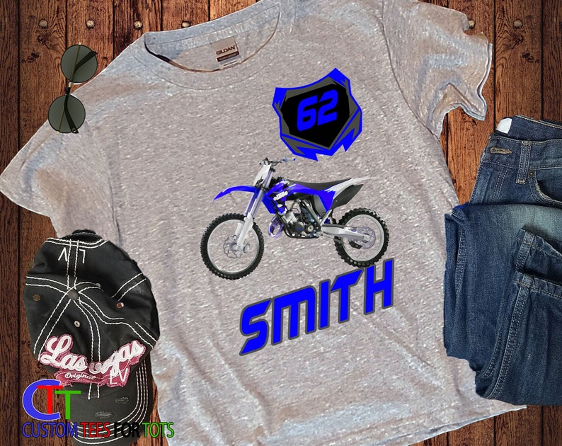 Blue Dirt bike Shirt Personalized Motocross Shirt with name and number-Motorcross Shirt for boys or girls Dirtbike Graphic Tee image 2