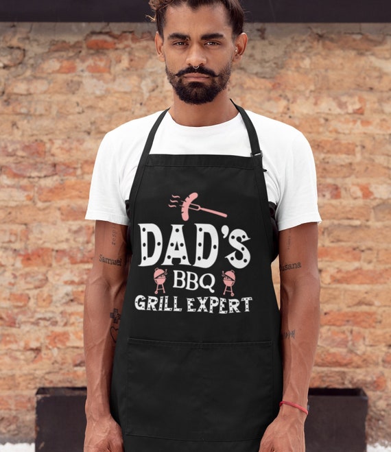 Tablier de Cuisine Homme, Tablier Barbecue de Papa, Noir