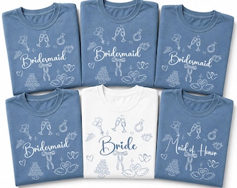 Custom Bride Shirt, Bridesmaid Wedding Tops, Comfort Colors Hand Drawn Bridal Tees
