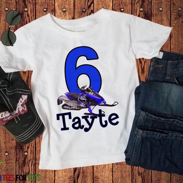 Snowmobile Shirt - Personalized Snowmobile Shirt girl boy - BLUE Snowmobile Birthday Shirt with age and name 1,2,3,4,5,6,7,8,9,10