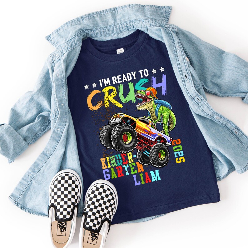 Kindergarten Monster Truck Dinosaur Shirt - First Day School T-Shirt 画像 2