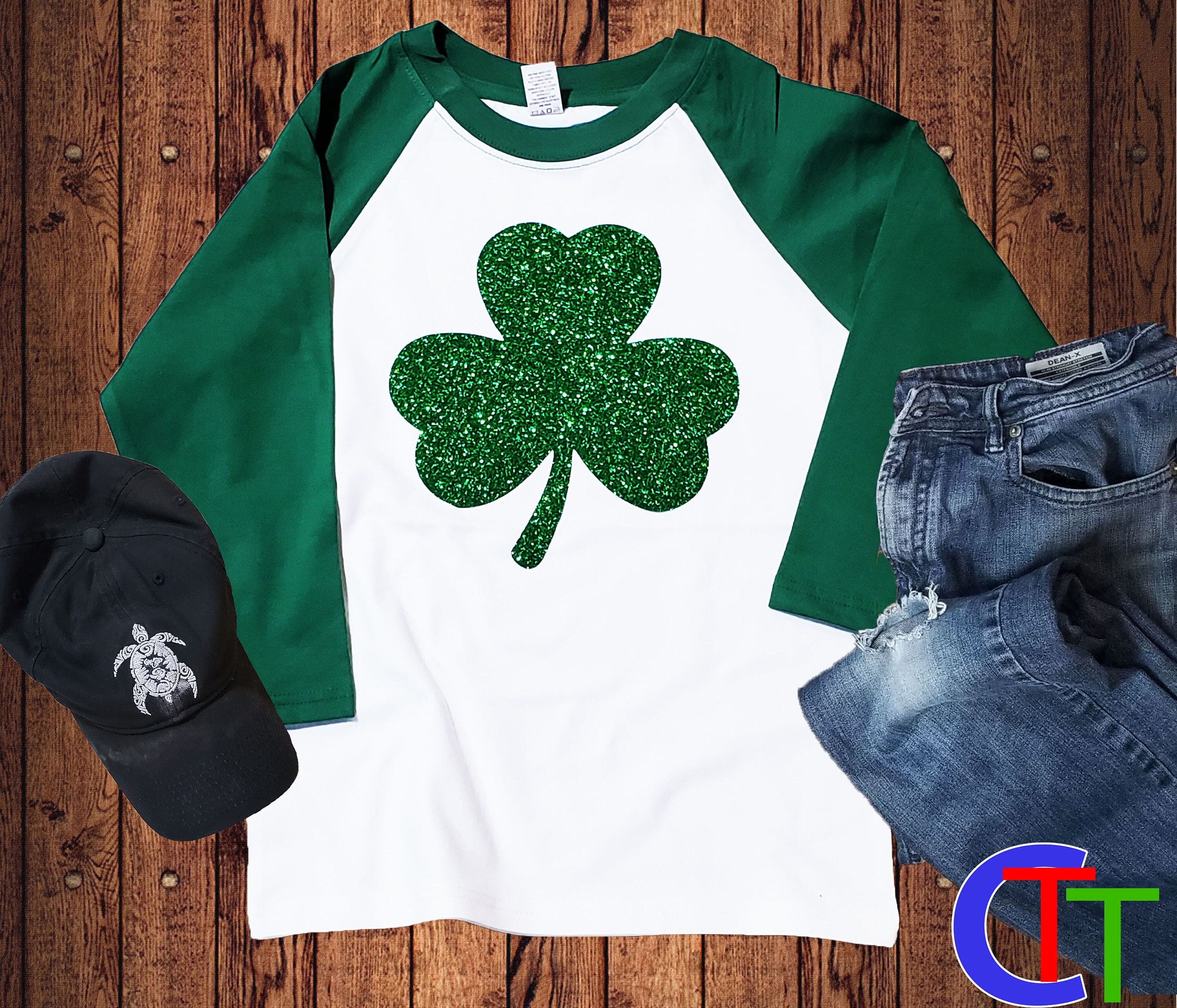 St Patricks Day Shirt Women Shamrock Four Leaf Clover Graphic Tees Print  Raglan Long Sleeve Tops Shirts