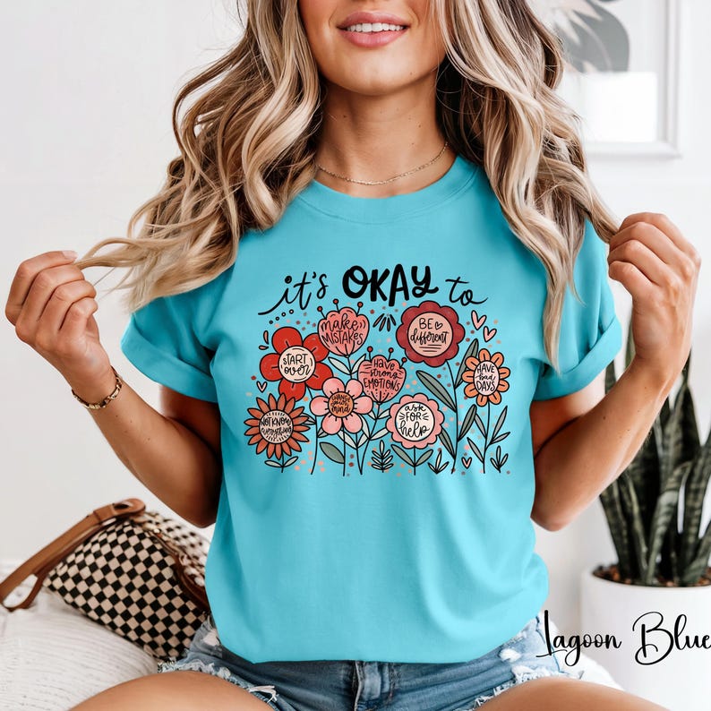 Comfort Colors Positive Affirmations Shirt - Floral Mental Health Tee image 5
