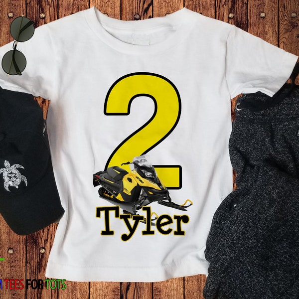 Snowmobile Birthday Shirt - Kids Birthday Shirt boy girl  - Personalized Yellow Snowmobile Birthday Shirt - Snowmobile birthday Tee