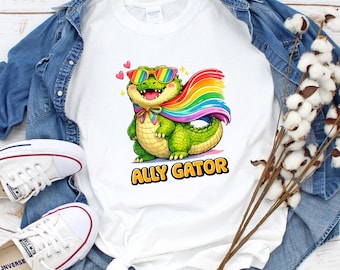 Ally Gator Funny Alligator Tee - Rainbow Pride Shirt LGBTQ2S Support
