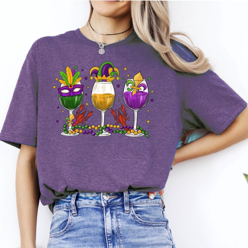Mardi Gras Wine T-Shirt: Carnival Party Tee, Beads & Bling image 3