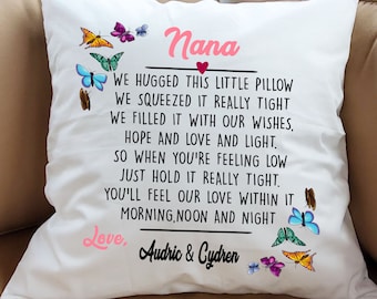 Personalized Throw Pillow Nana Grandma Mom - Custom Mothers Day Gift - Butterfly Design Poem With Grandchildren Names - 18x18