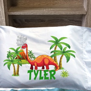 Personalized Dinosaur Pillowcase: Red Dino Kids Bedding