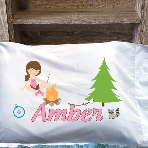 Camping kids pillowcase - Girl Camping Pillowcase personalized pillowcase  personalized name pillow Camping pillowcase camper pillow case