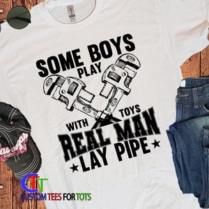 Funny Plumber T-Shirt - Real Men Lay Pipe Father's Day Handyman Gift image 5