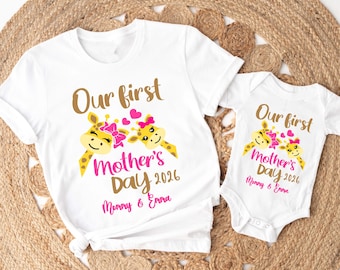 Chemises girafe personnalisées pour la première fête des mères - Tenues personnalisées 2026 assorties pour maman et bébé