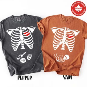 Skeleton Ribcage Halloween Pregnancy Announcement Shirt - Baby Belly - Mom Dad To Be - Comfort Colors®