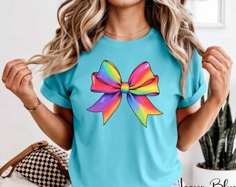 Rainbow Pride Bow Shirt - Comfort Colors LGBTQ Tee Trendy Outfit