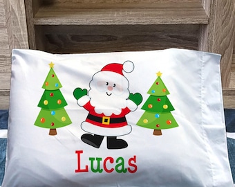 Personalized Santa Toddler Pillowcase Custom Name Christmas Tree Kids Bedding