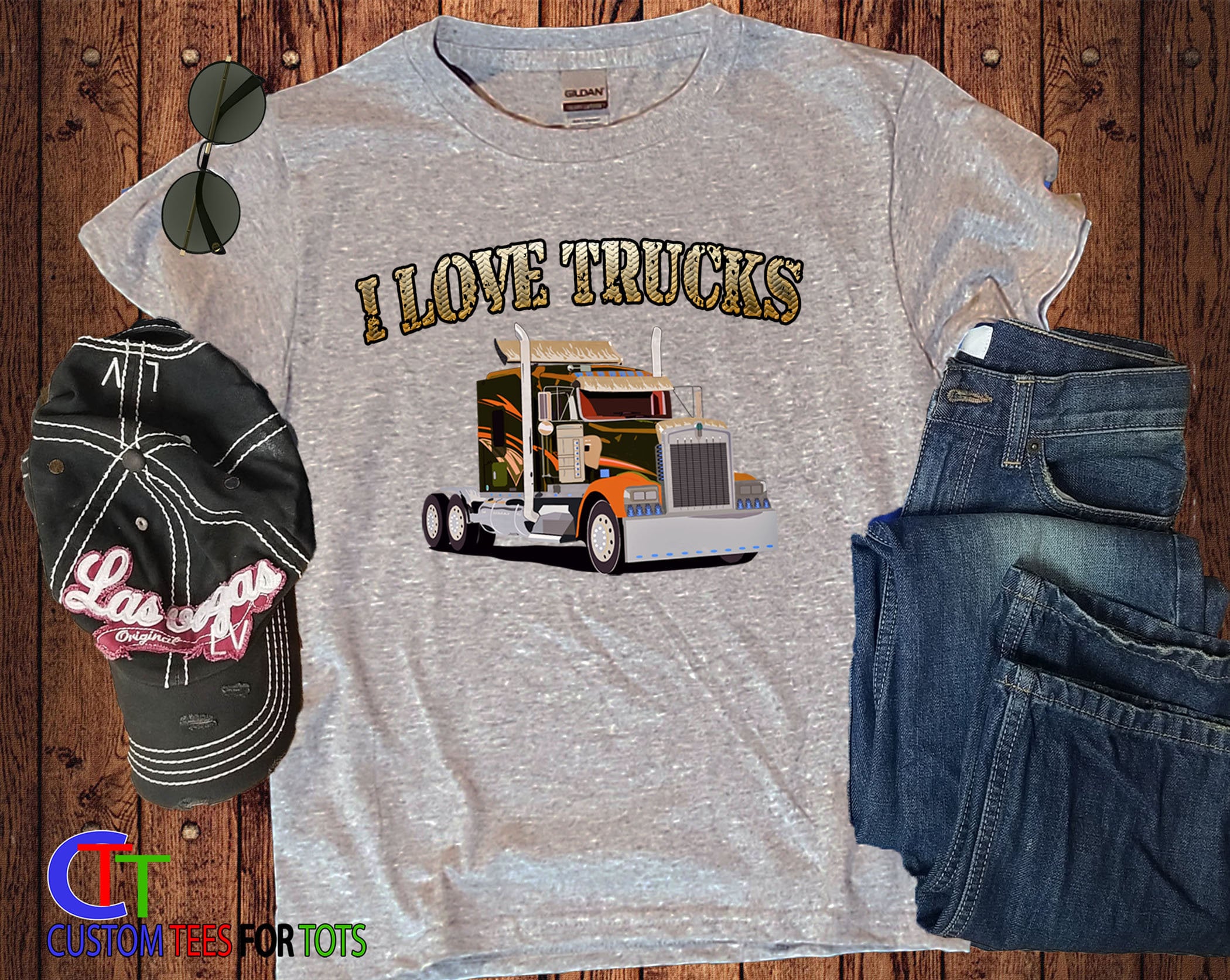 Boys Semi Truck T-shirt - Big Rig Design for Kids - I Love