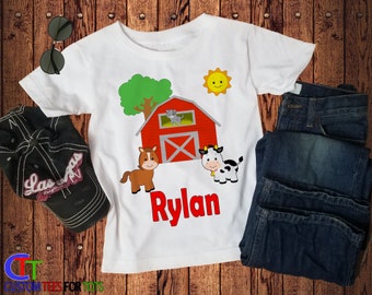 Personalized Farm Animal Graphic Tee - Customizable Farm Shirt for Boys and Girls - Cute Farm Kids Farmer Shirt