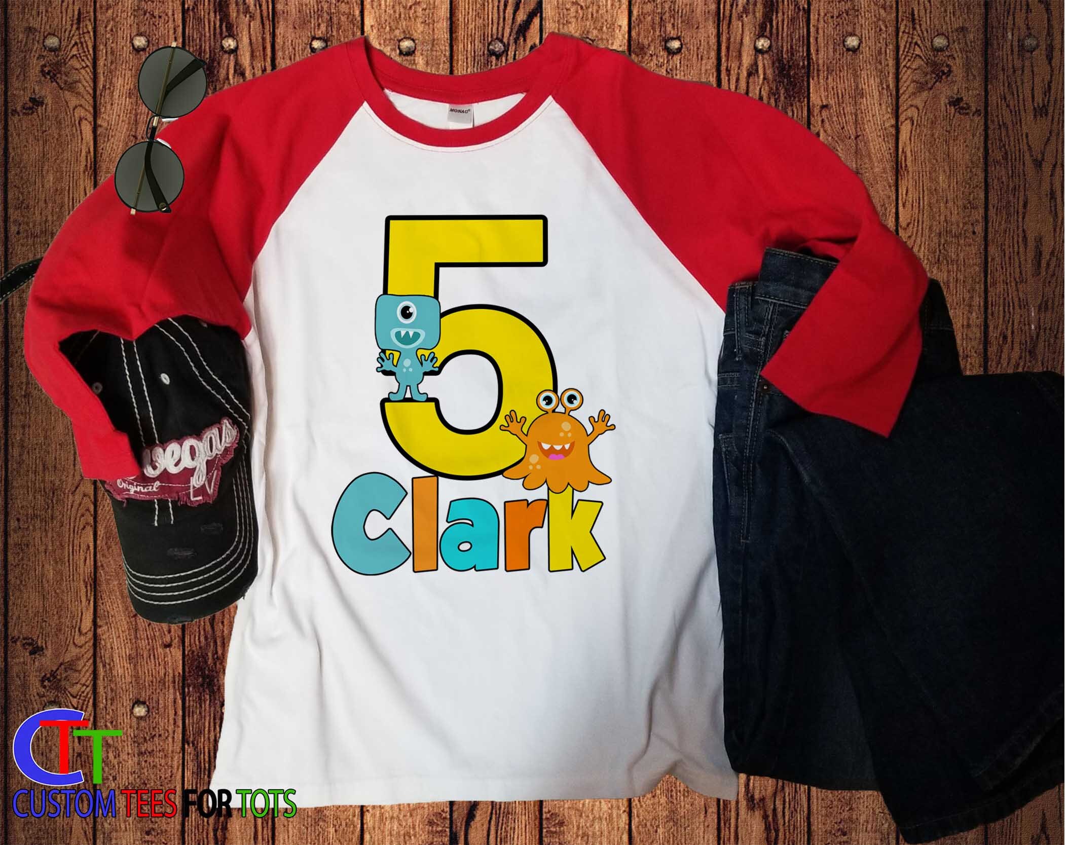 Little Monster Birthday Shirt Personalized Kids cute baby monsters outfit with name and age for boy or girl any age 1 2 3 4 5 6 7 8 9 10
