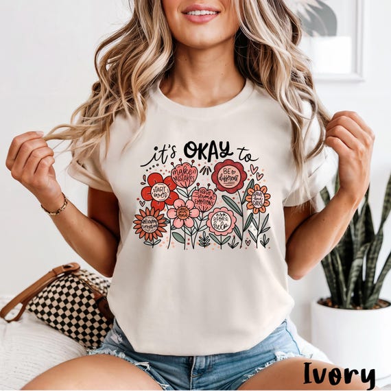 Comfort Colors Positive Affirmations Shirt - Floral Mental Health Tee