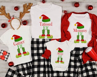 Personalized Christmas Elf Shirt Set - Kids Adults Mom Dad Brother Uncle Papa Nana - Sporty Xmas Shirts