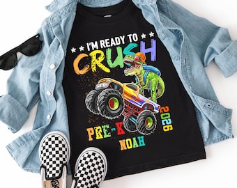 Ready to Crush Pre-K Shirt: Monster Truck Dinosaur Back to School Tee