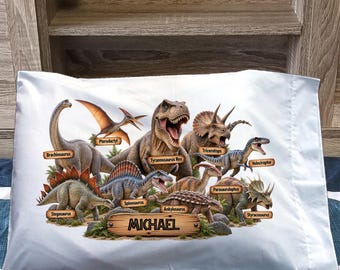 Dinosaur Pillowcase Personalized Name Boy Birthday Gift Kids Dino Pillow Case Cover