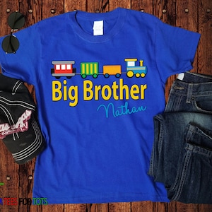 Choo Choo Train Big Brother Shirt - Kids Sibling Gift with Name Multicolor Locomotive Design