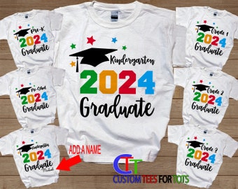 Kindergarten Graduation Shirt - Pre-K - Preschool - Grade 1 - Custom 2024 Grad t-shirt for Boy Girl - Personalize Name Year