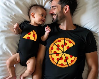 Custom Father’s Day Pizza Matching Shirts - Personalized Dad and Baby Pepperoni Slice Tees