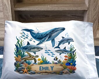 Ocean Pillowcase Personalized Name Girl Or Boy Birthday Gift Kids Sea Life Pillow Case Cover