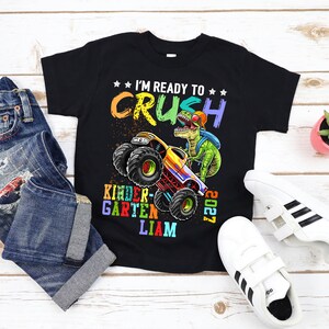 Kindergarten Monster Truck Dinosaur Shirt - First Day School T-Shirt 画像 5