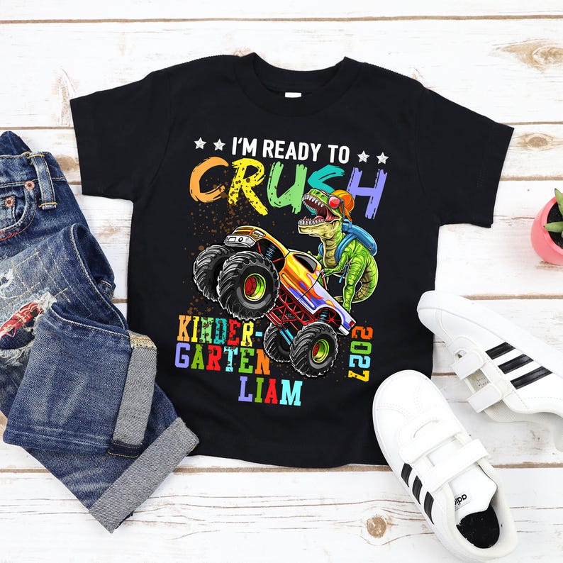 Kindergarten Monster Truck Dinosaur Shirt - First Day School T-Shirt 画像 5