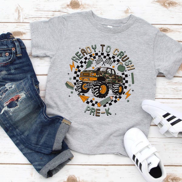 Boys' Pre-K Monster Truck Shirt: Camouflage First Day Tee