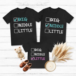 Big Middle Little Brother Sister Shirts - Matching Family Tees - Boys or Girls Sibling T-shirts Oldest to Youngest - Pregnancy Announcement
