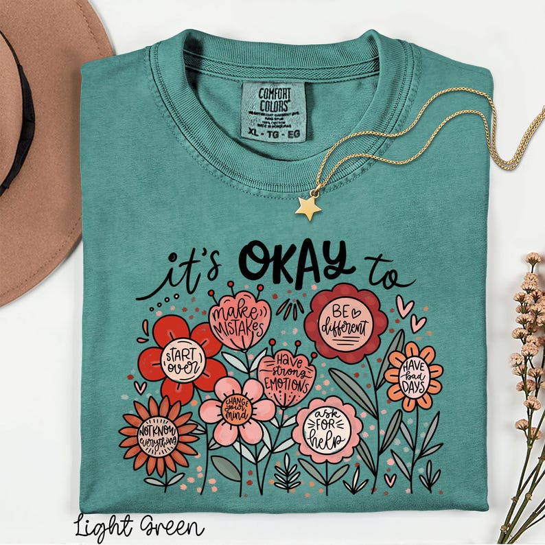 Comfort Colors Positive Affirmations Shirt - Floral Mental Health Tee image 4