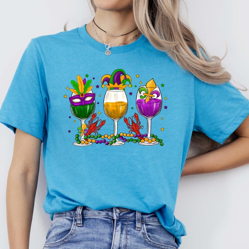 Mardi Gras Wine T-Shirt: Carnival Party Tee, Beads & Bling image 4