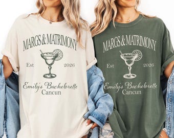 Margs & Matrimony Bachelorette Party Shirts: Comfort Colors® Personalized Bridesmaid Wedding Tees