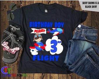 Airplane Birthday Shirt - Kids Airplane Birthday T-shirt personalized Pilot Birthday Shirt age name 1,2,3,4,5,6,7,8,9 Birthday Shirt