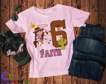 Cowgirl Birthday Shirt for girls - Personalized Wild West Bday TShirt - custom horse and cowboy birthday party Tee family matching set