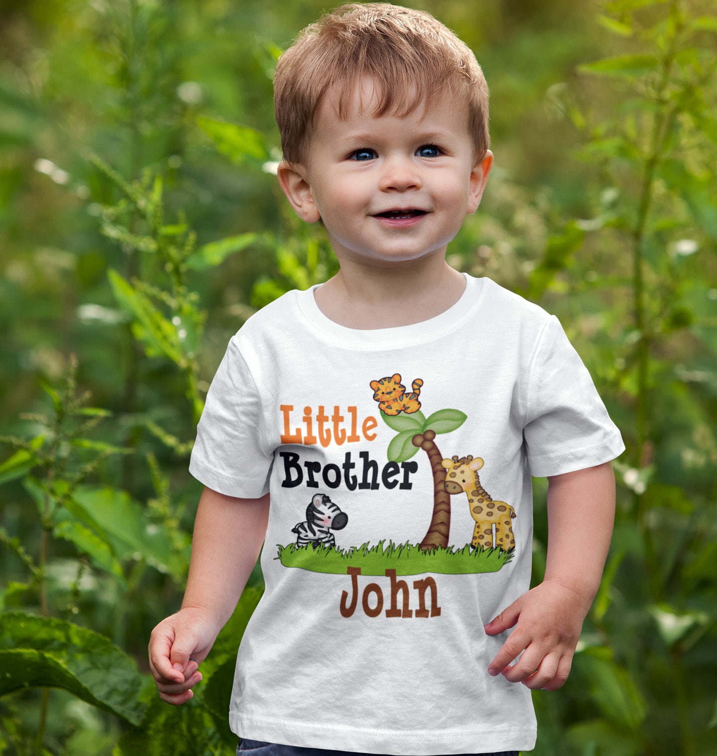Jungle Little Brother Shirt Safari Animal Print Personalized Boys