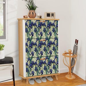 Art Nouveau Shoe Cabinet with Irises Design – Elegant Floral Storage Organizer for Shoes & Entryway Decor