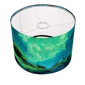 Enchanted Forest Lampshade, Dreamy Blue and Green Landscape Light Shade for Table or Floor Lamps