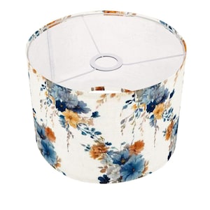 Blue Floral Lamp Shade with Ring - Vintage Style Light Cover for Bedroom & Living Room Decor, Soft Fabric
