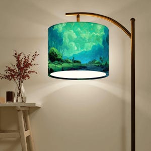 Enchanted Forest Arc Floor Lamp, Dreamy Blue and Green Woodland Landscape Lighting for Cozy Fantasy Decor