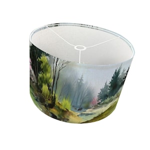 Spring Watercolor Lamp Shade with Ring - Nature Lighting Decor for Bedroom & Living Room, Unique Artistic Lampshade Gift