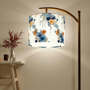 Blue Floral Arc Floor Lamp - Elegant Modern Flower Pattern Lighting for Living Room & Bedroom Decor