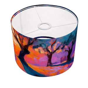 Vibrant Artistic Lamp Shade Inspired by Olive Groves - Unique Lighting Decor, Vibrant Oil Painting Style, Artistic Landscape Lighting Decor