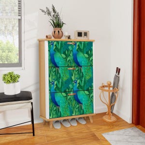 Peacock Art Nouveau Shoe Cabinet - Elegant Vintage Storage Furniture for Entryway & Bedroom Organization