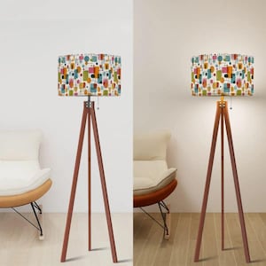 Mid-Century Modern Tripod Floor Lamp, Vintage Wood & Metal Accent Lighting for Living Room , Bedroom or Office