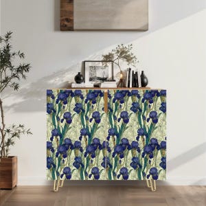 Art Nouveau Wooden Storage Cabinet with Irises Design – Decorative Organizer for Home & Office