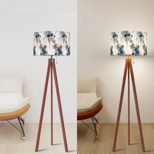 Blue Floral Tripod Floor Lamp – Modern Home Lighting, Bedroom & Living Room Decor